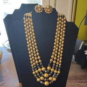 Gold Beaded Japan Necklace and Earring Set